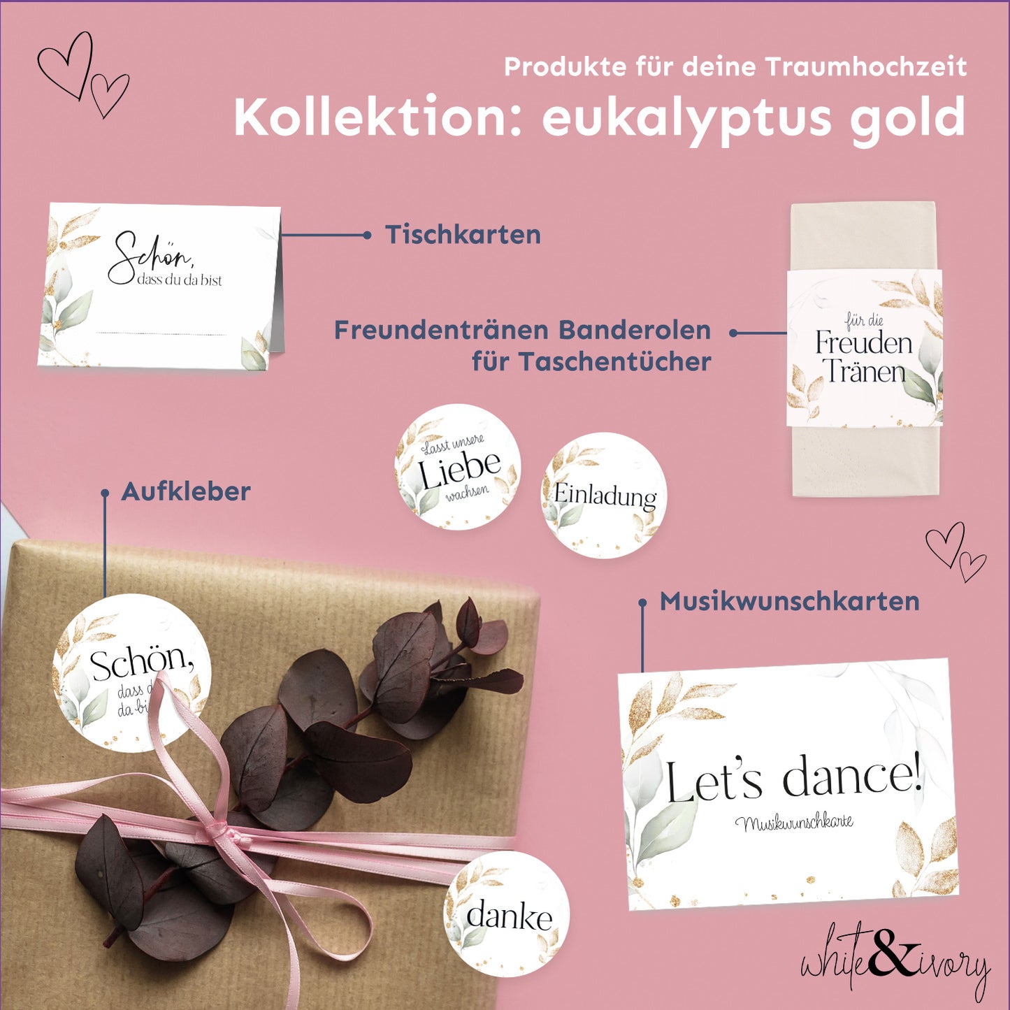 Platzkarte - Eukalyputs gold Blanko