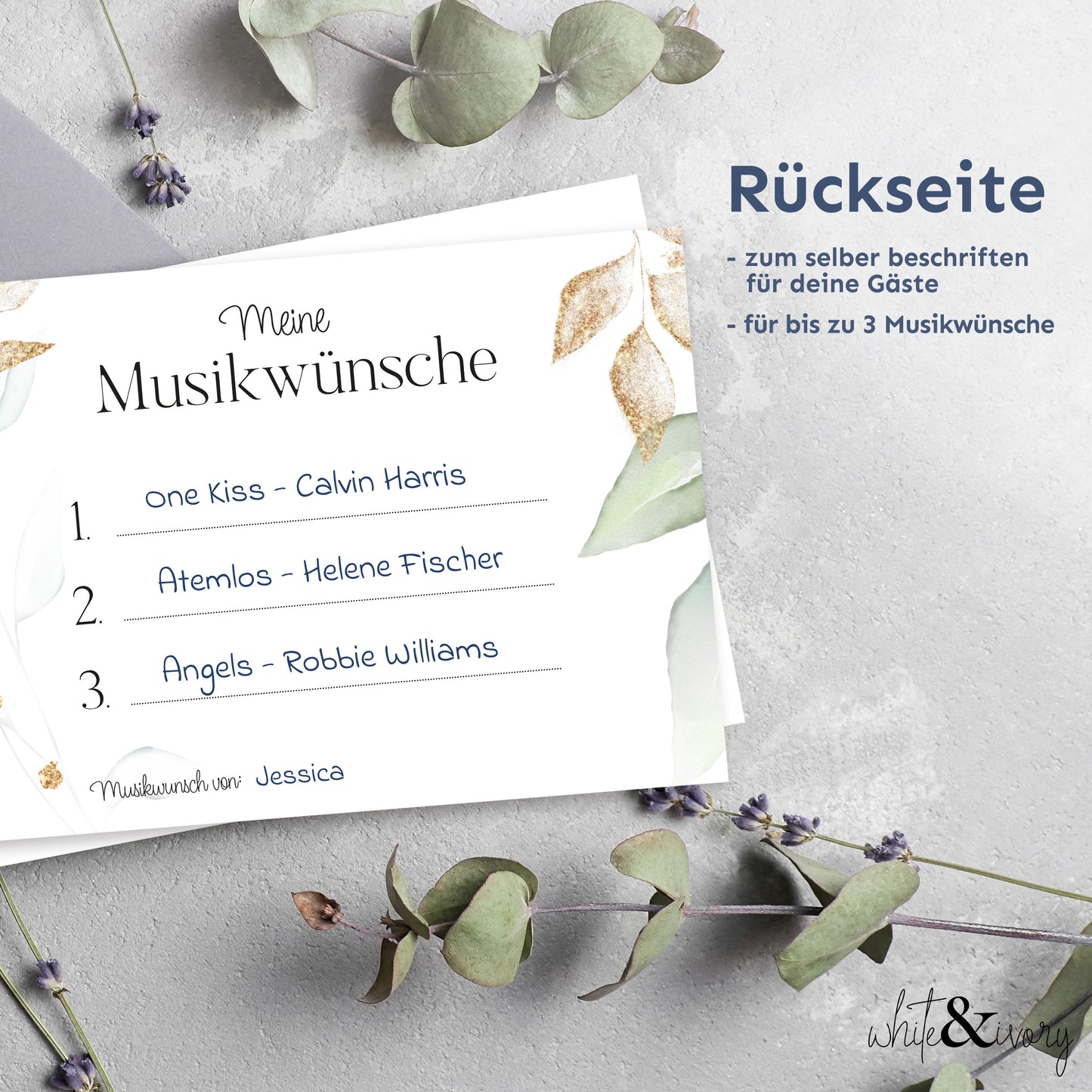 Musikwunschkarte - eukalyptus gold