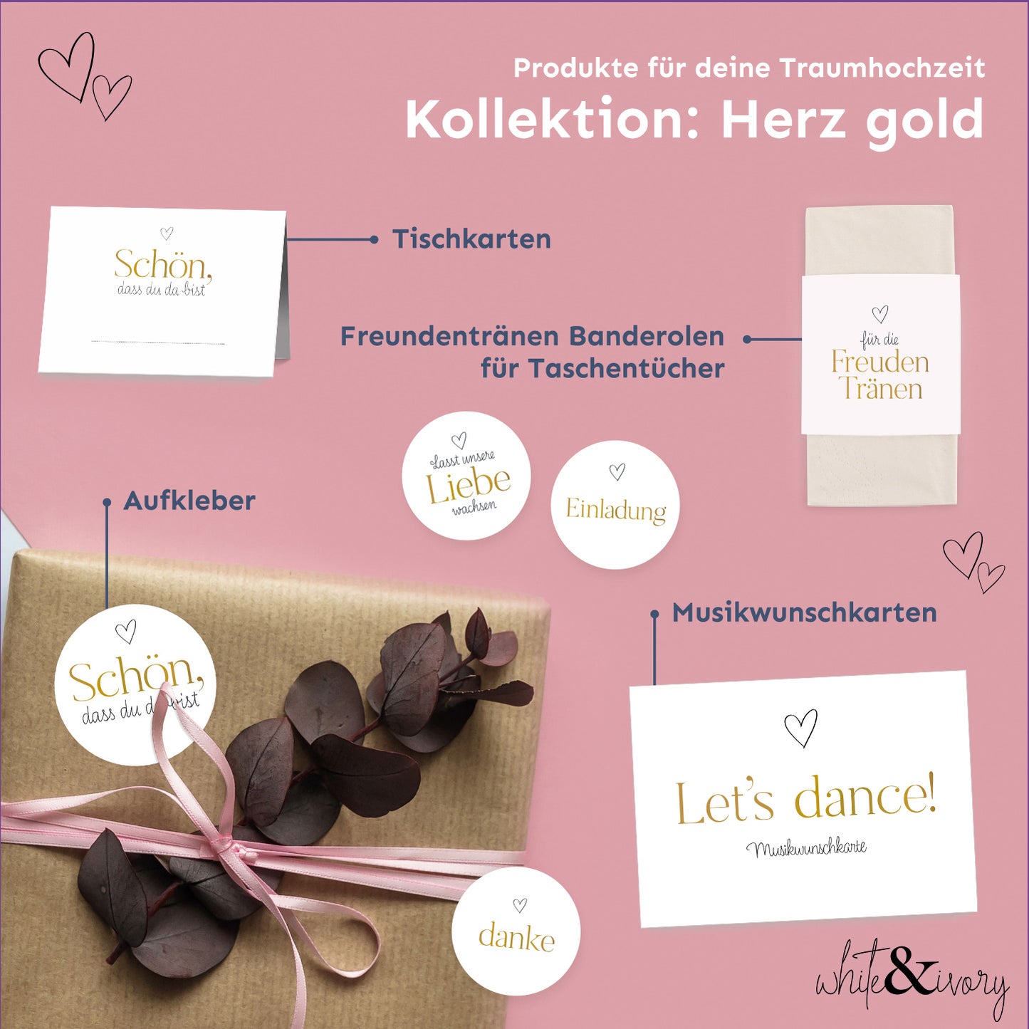 Musikwunschkarte - Herz gold