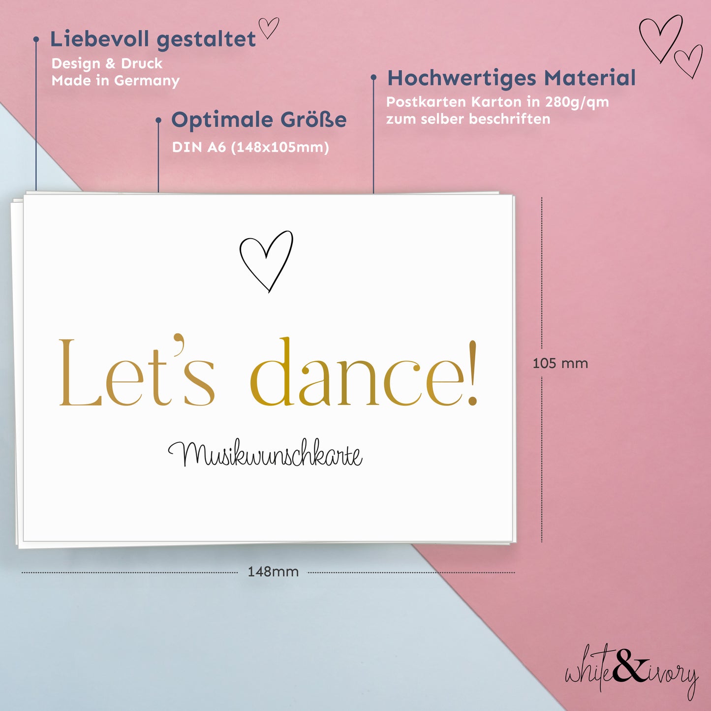 Musikwunschkarte - Herz gold