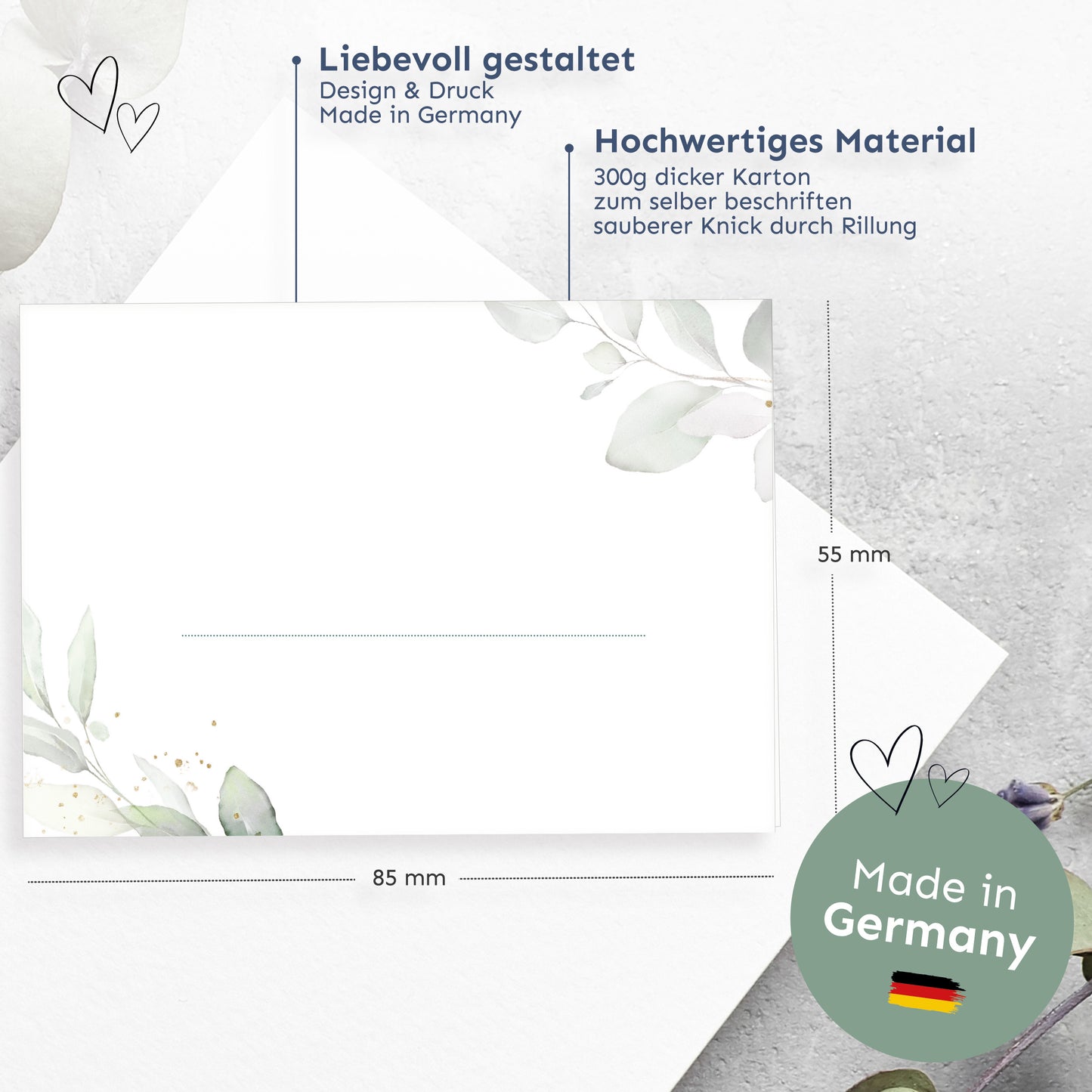 Platzkarte - Eukalyptus türkis Blanko