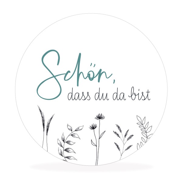 Aufkleber "Schön, dass du da bist“ - 50 Stück - minimalistisch floral